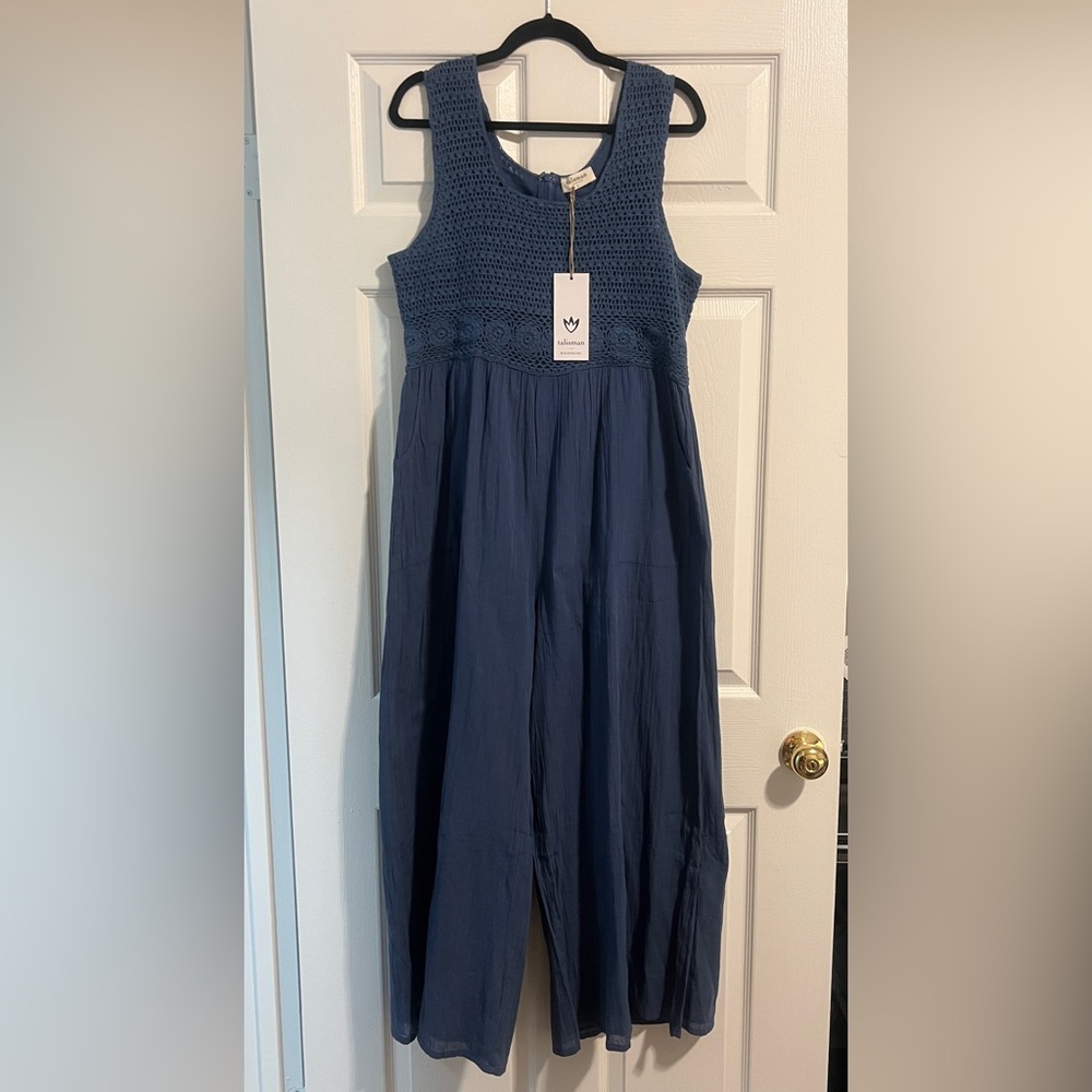 *NWT* Talisman Rialto Crochet Sleeveless Wide Leg Jumpsuit, Sea Blue - Women's L